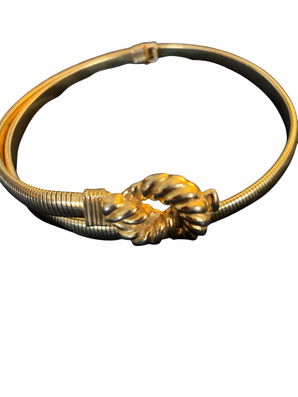 Vintage Gold Tubogas Snake Chain Knot Choker Collar Necklace 80s Glam
